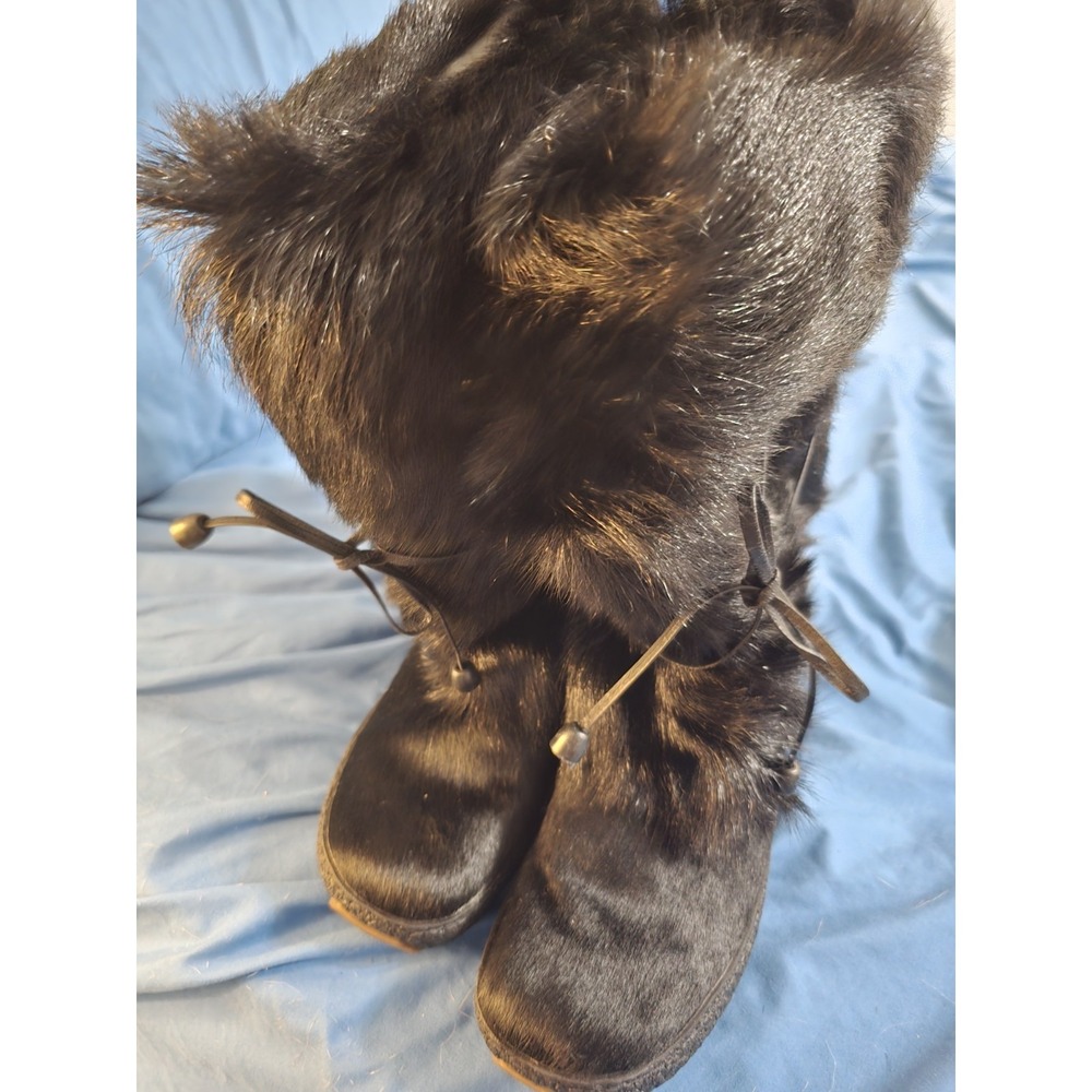 Oscar Sport Christina Black Fur Boots Womens 41EU 10US Pull On Made in Italy